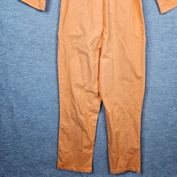 House Of Sunny Orange Belted Button Up Jumpsuit With Collar 3/4 Sleeves Size 4 - Picture 4 of 13